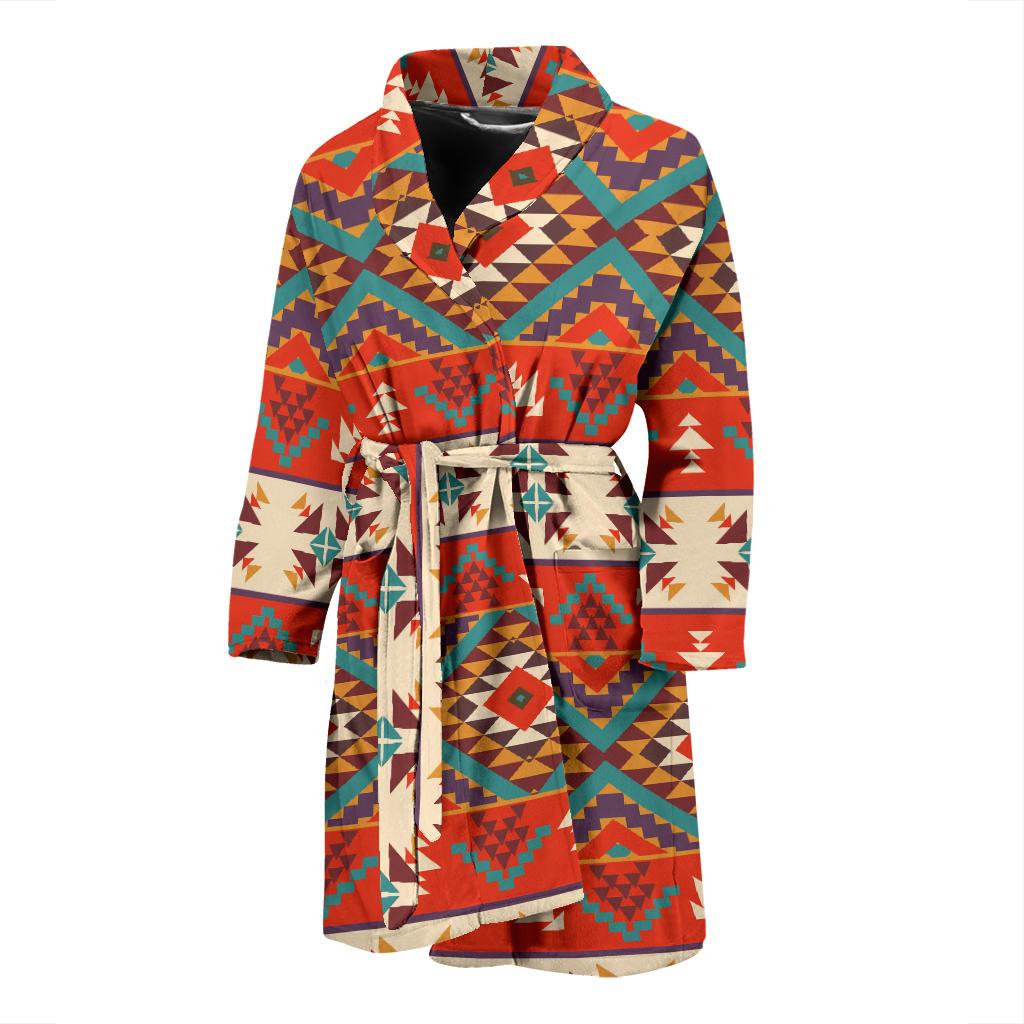 Aztec Red Print Pattern Men Bath Robe-JTAMIGO.COM