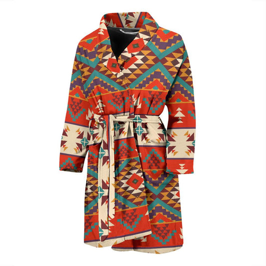 Aztec Red Print Pattern Men Bath Robe-JTAMIGO.COM