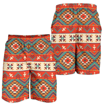 Aztec Red Print Pattern Mens Shorts-JTAMIGO.COM
