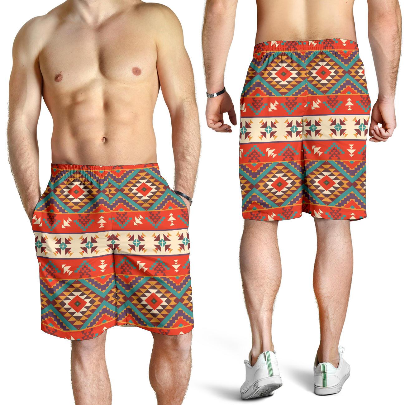 Aztec Red Print Pattern Mens Shorts-JTAMIGO.COM