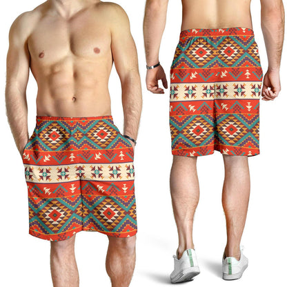 Aztec Red Print Pattern Mens Shorts-JTAMIGO.COM