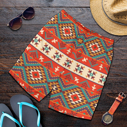 Aztec Red Print Pattern Mens Shorts-JTAMIGO.COM