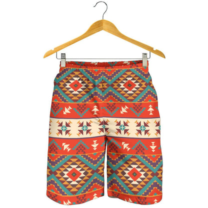 Aztec Red Print Pattern Mens Shorts-JTAMIGO.COM