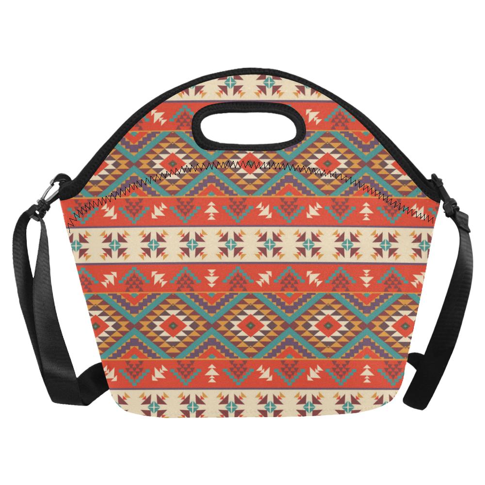Aztec Red Print Pattern Neoprene Lunch Bag (Model 1669)(Large)-JTAMIGO.COM