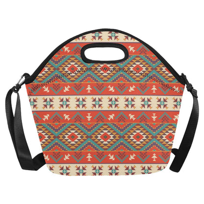 Aztec Red Print Pattern Neoprene Lunch Bag (Model 1669)(Large)-JTAMIGO.COM