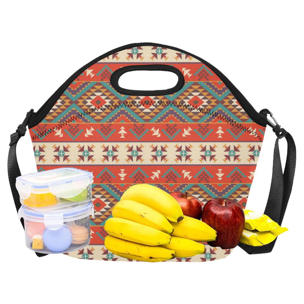 Aztec Red Print Pattern Neoprene Lunch Bag (Model 1669)(Large)-JTAMIGO.COM
