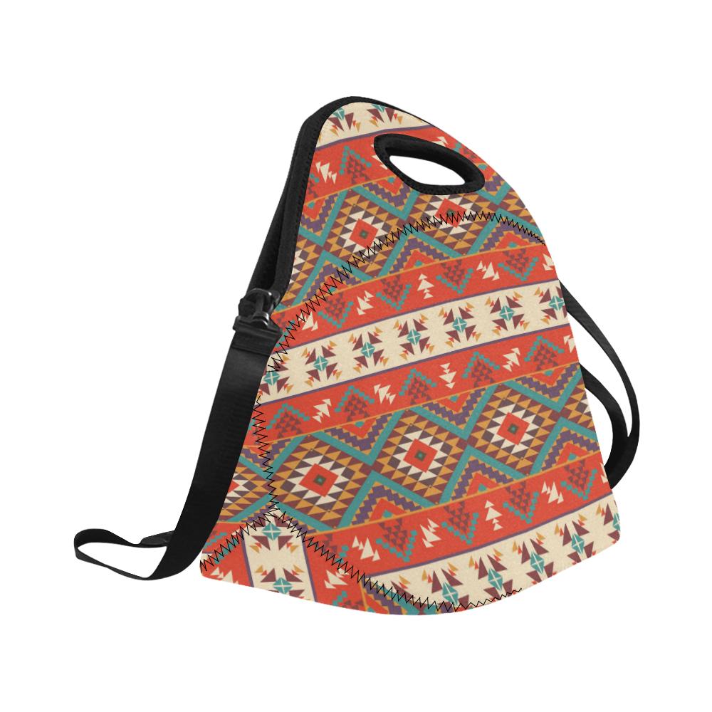 Aztec Red Print Pattern Neoprene Lunch Bag (Model 1669)(Large)-JTAMIGO.COM