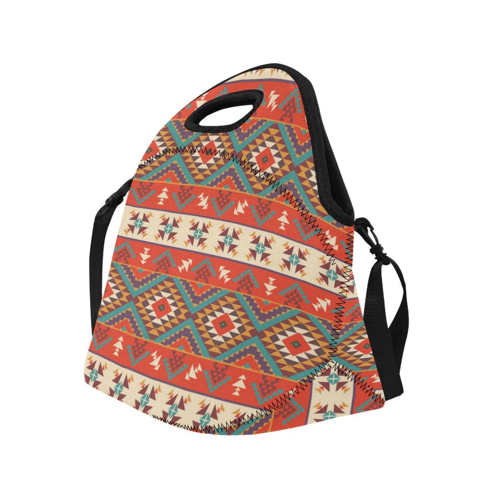 Aztec Red Print Pattern Neoprene Lunch Bag (Model 1669)(Large)-JTAMIGO.COM