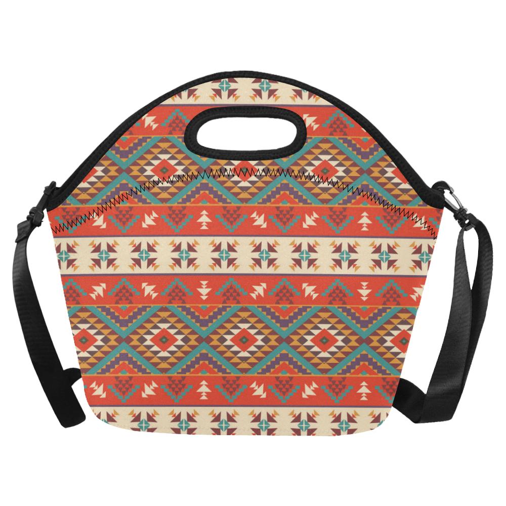 Aztec Red Print Pattern Neoprene Lunch Bag (Model 1669)(Large)-JTAMIGO.COM
