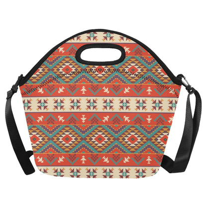Aztec Red Print Pattern Neoprene Lunch Bag (Model 1669)(Large)-JTAMIGO.COM