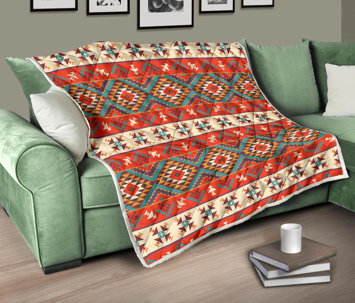 Aztec Red Print Pattern Premium Quilt-JTAMIGO.COM