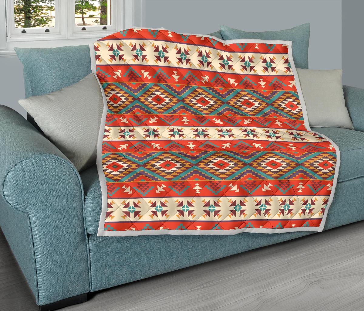 Aztec Red Print Pattern Premium Quilt-JTAMIGO.COM