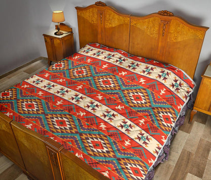 Aztec Red Print Pattern Premium Quilt-JTAMIGO.COM