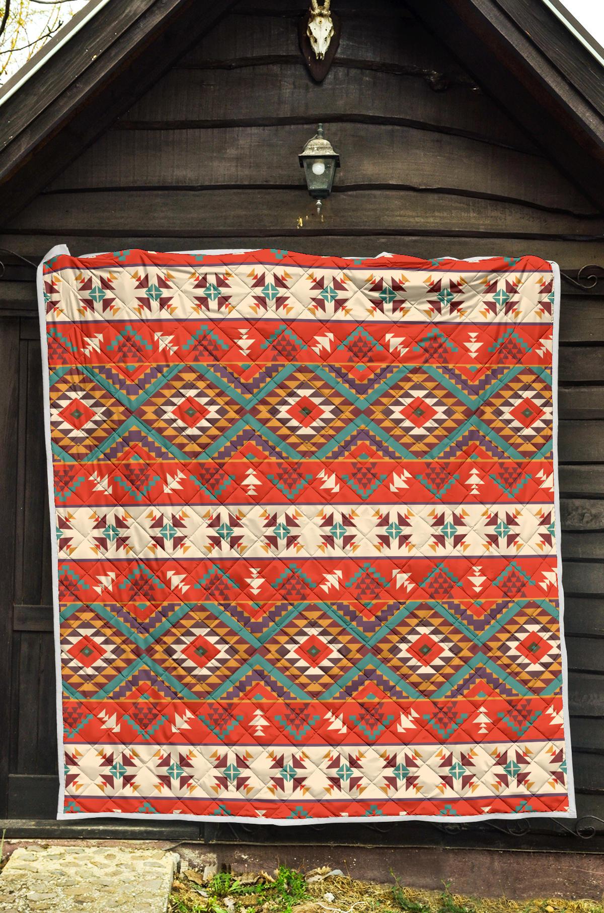 Aztec Red Print Pattern Premium Quilt-JTAMIGO.COM