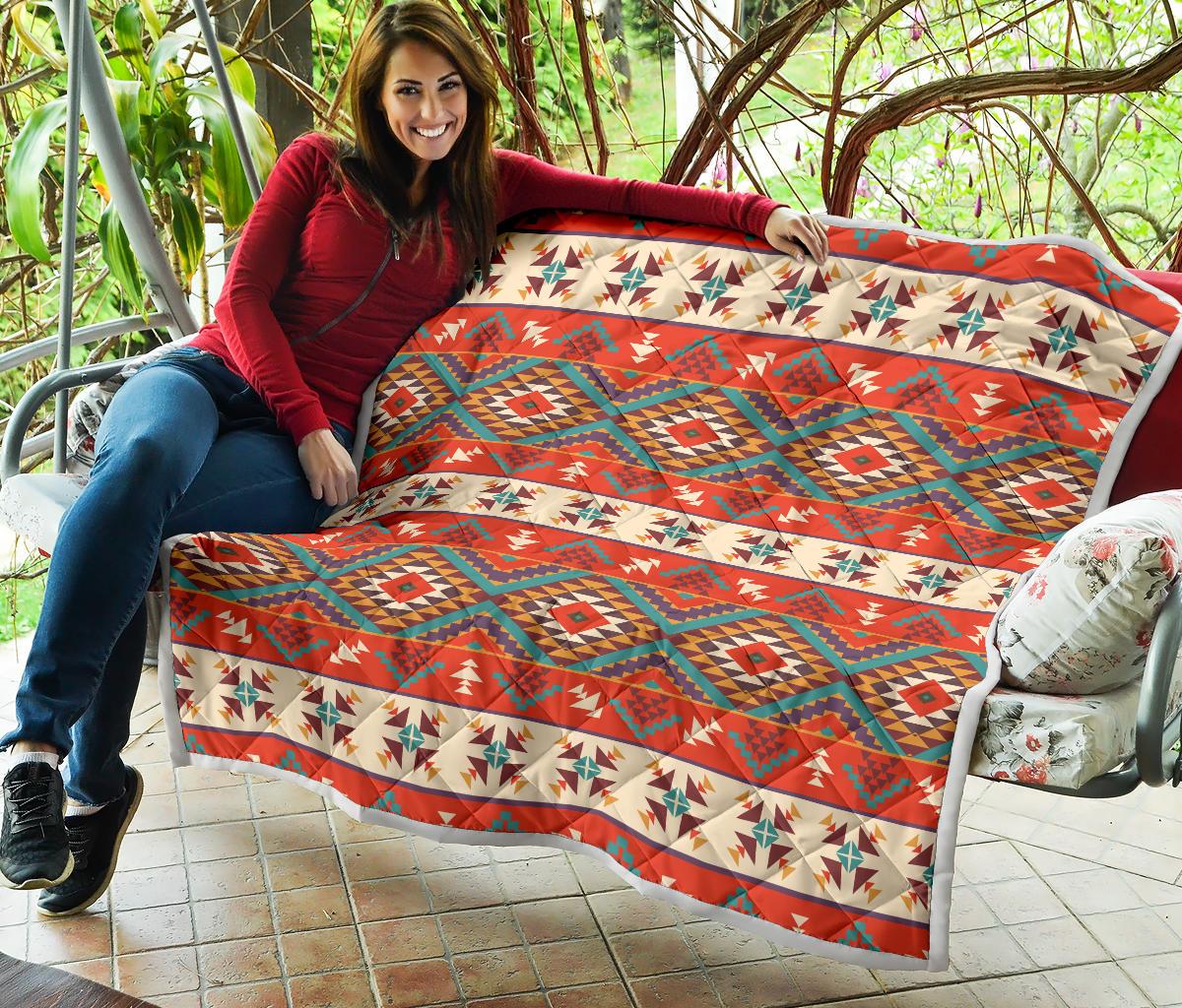 Aztec Red Print Pattern Premium Quilt-JTAMIGO.COM