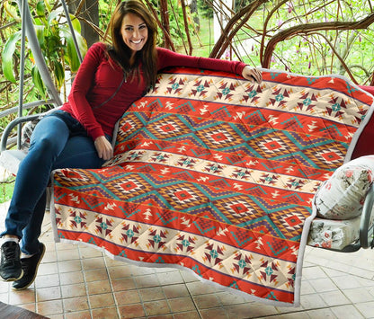 Aztec Red Print Pattern Premium Quilt-JTAMIGO.COM
