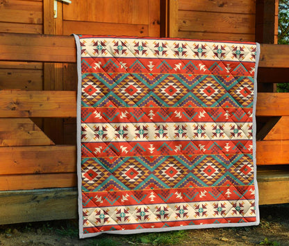Aztec Red Print Pattern Premium Quilt-JTAMIGO.COM