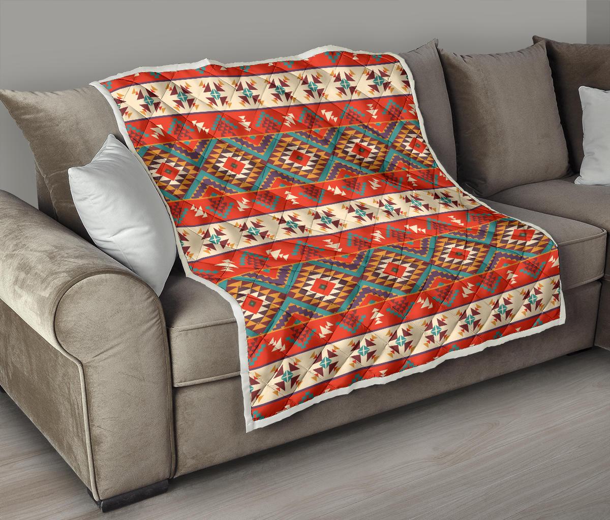 Aztec Red Print Pattern Premium Quilt-JTAMIGO.COM