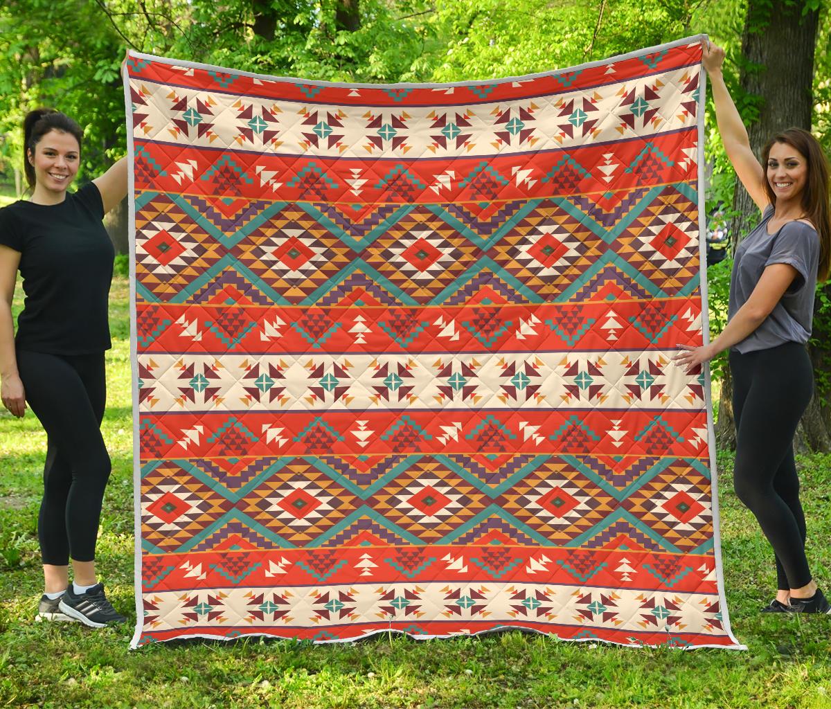 Aztec Red Print Pattern Premium Quilt-JTAMIGO.COM