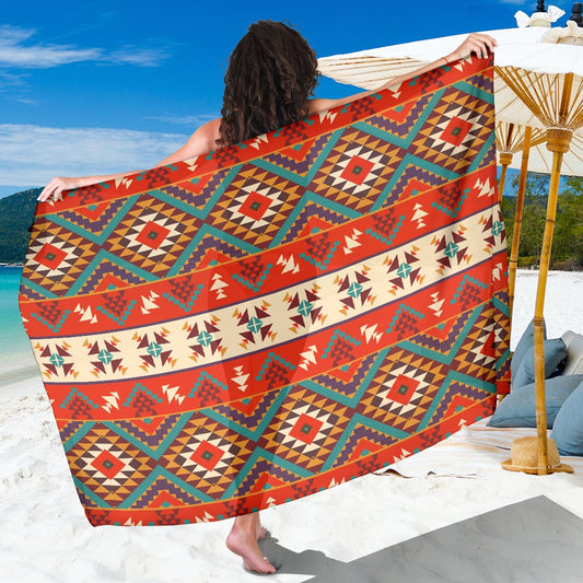Aztec Red Print Pattern Sarong Pareo Wrap
