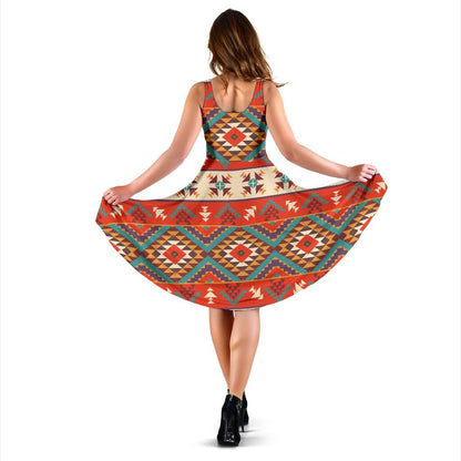 Aztec Red Print Pattern Sleeveless Dress