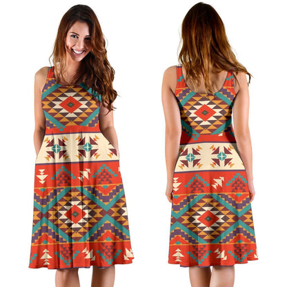 Aztec Red Print Pattern Sleeveless Dress