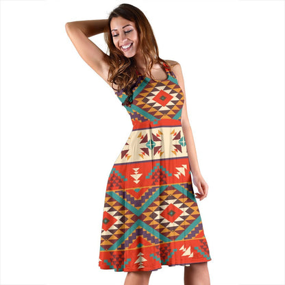 Aztec Red Print Pattern Sleeveless Dress