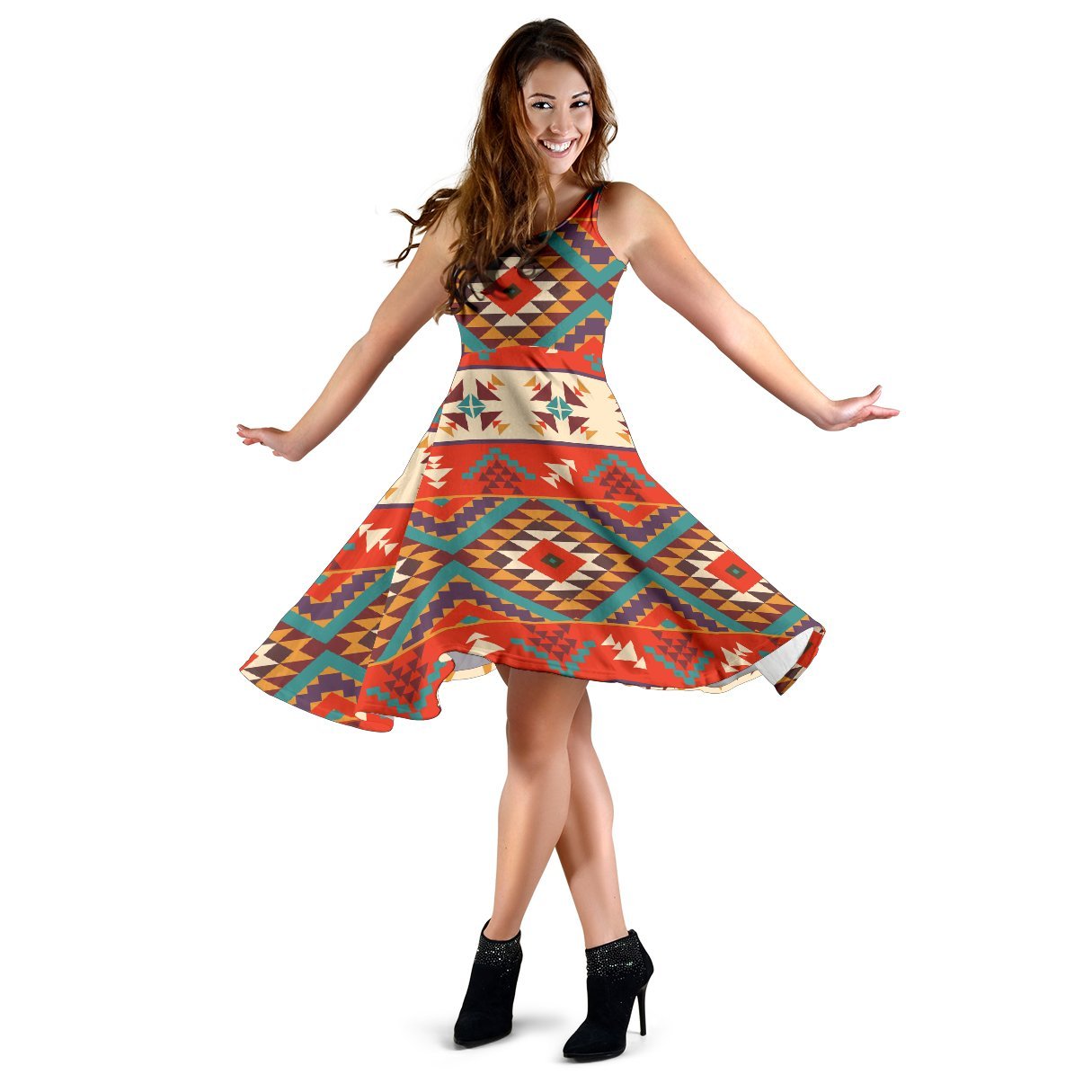 Aztec Red Print Pattern Sleeveless Dress