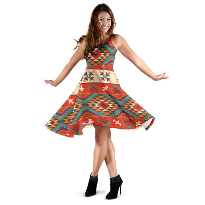 Aztec Red Print Pattern Sleeveless Dress