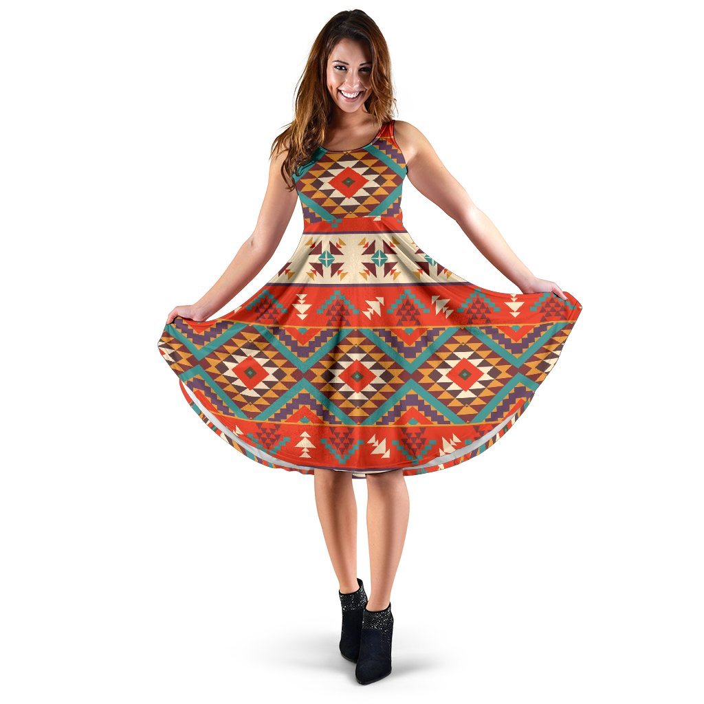 Aztec Red Print Pattern Sleeveless Dress