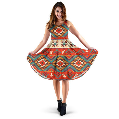 Aztec Red Print Pattern Sleeveless Dress