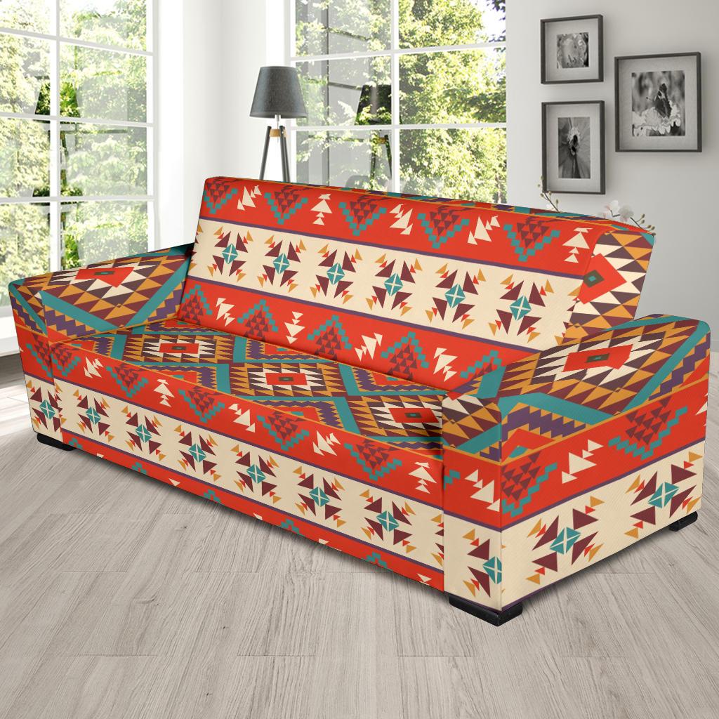 Aztec Red Print Pattern Sofa Slipcover-JTAMIGO.COM