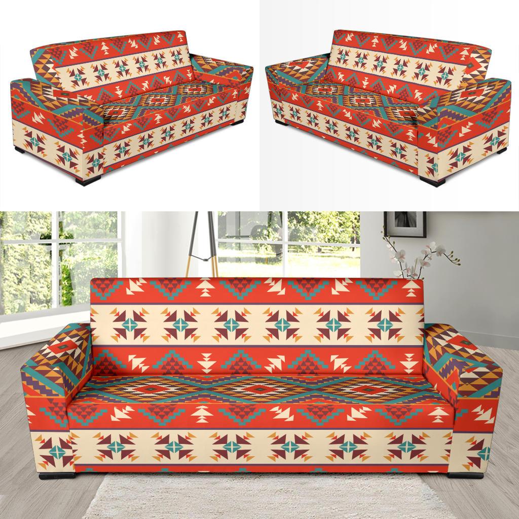 Aztec Red Print Pattern Sofa Slipcover-JTAMIGO.COM