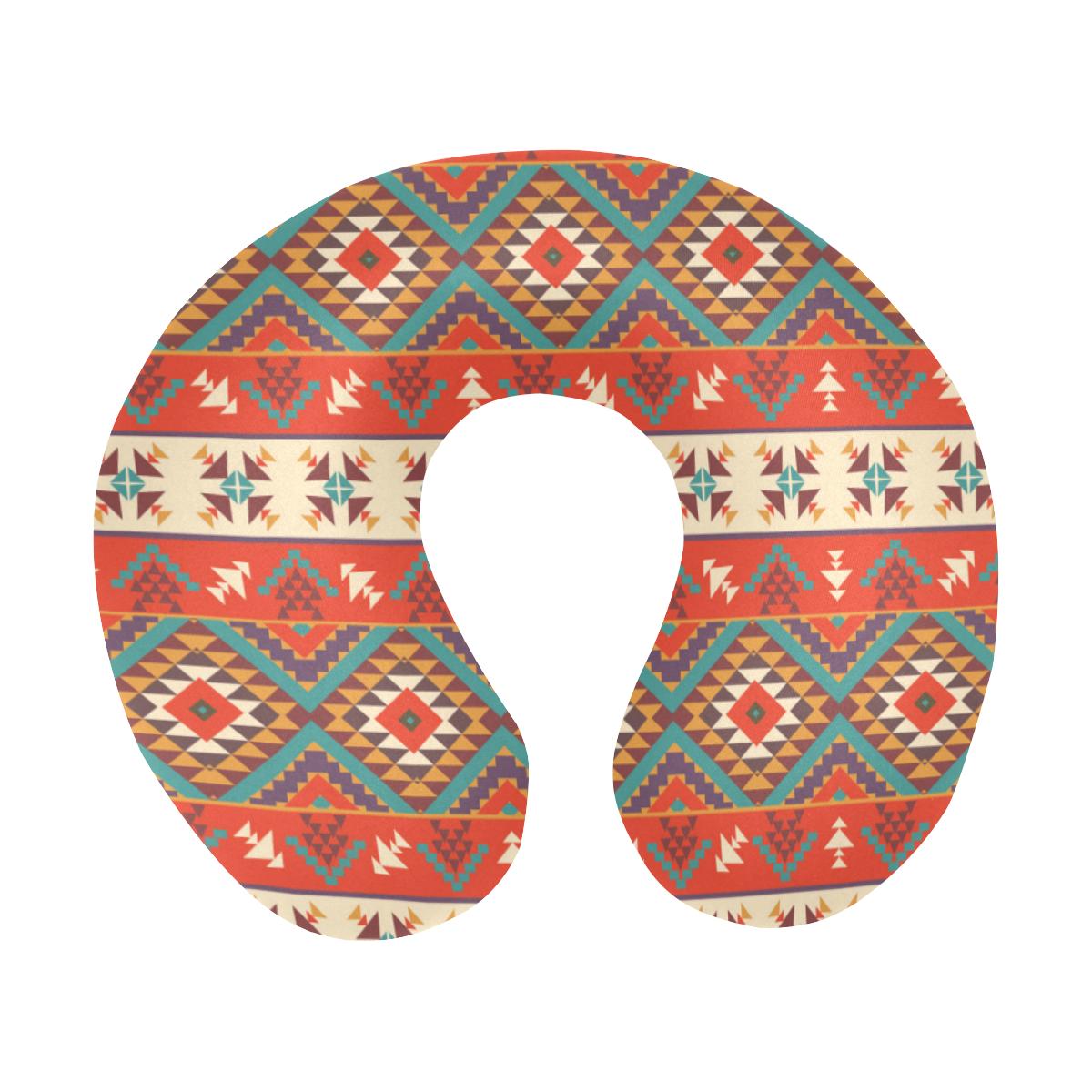 Aztec Red Print Pattern U-Shaped Travel Neck Pillow-JTAMIGO.COM
