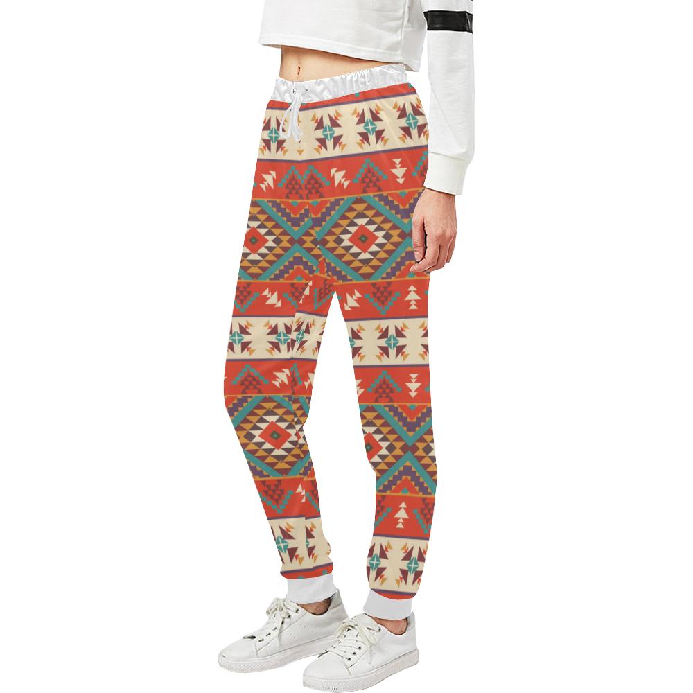 Aztec Red Print Pattern Unisex Casual Sweatpants (Model L11)-JTAMIGO.COM