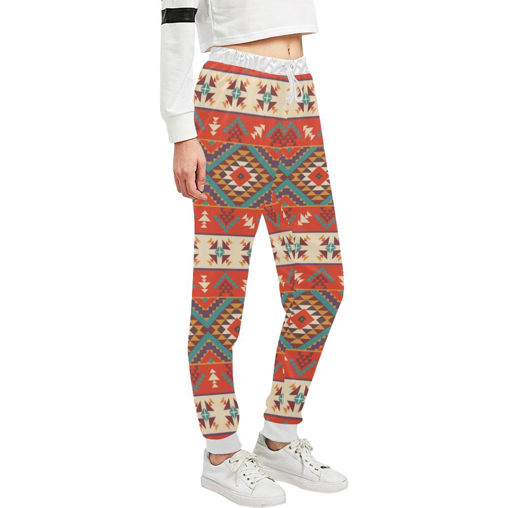Aztec Red Print Pattern Unisex Casual Sweatpants (Model L11)-JTAMIGO.COM