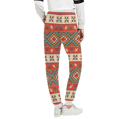 Aztec Red Print Pattern Unisex Casual Sweatpants (Model L11)-JTAMIGO.COM