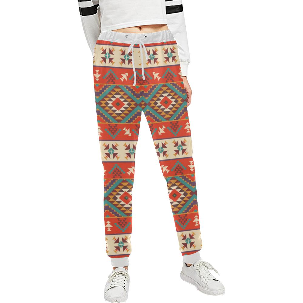Aztec Red Print Pattern Unisex Casual Sweatpants (Model L11)-JTAMIGO.COM
