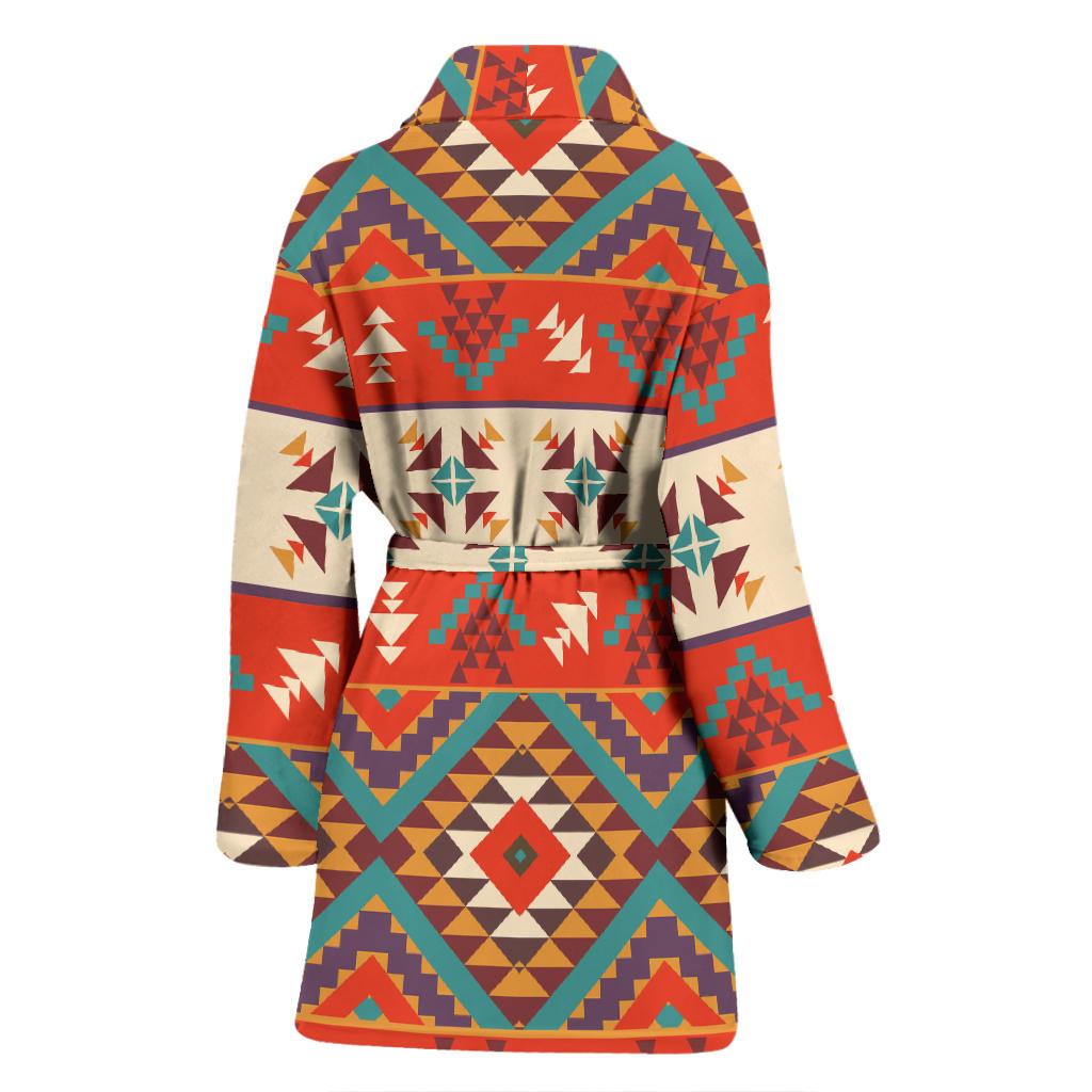 Aztec Red Print Pattern Women Bath Robe-JTAMIGO.COM