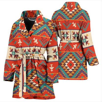 Aztec Red Print Pattern Women Bath Robe-JTAMIGO.COM