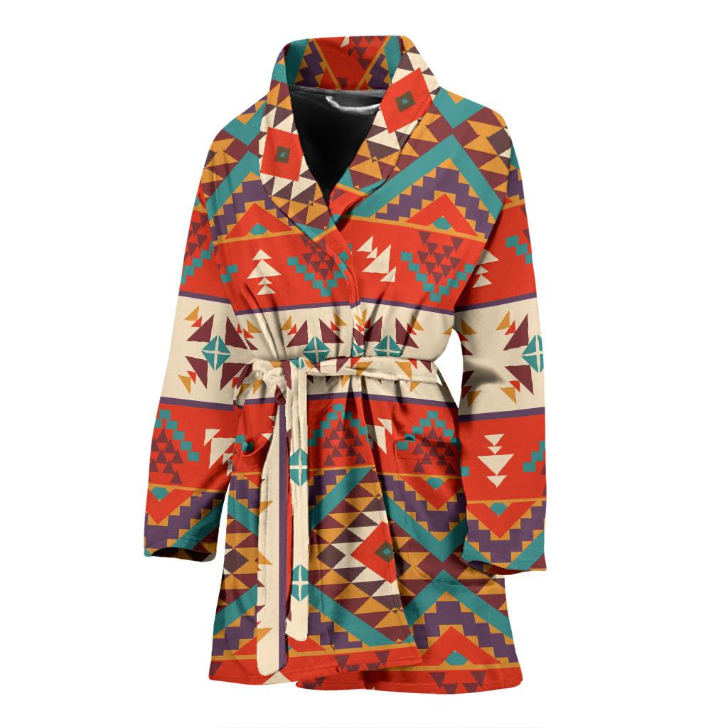 Aztec Red Print Pattern Women Bath Robe-JTAMIGO.COM