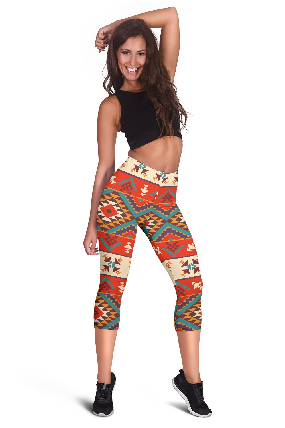 Aztec Red Print Pattern Women Capris