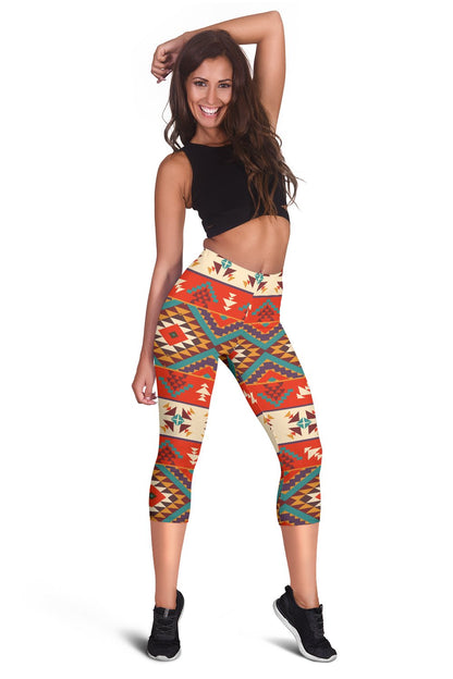 Aztec Red Print Pattern Women Capris