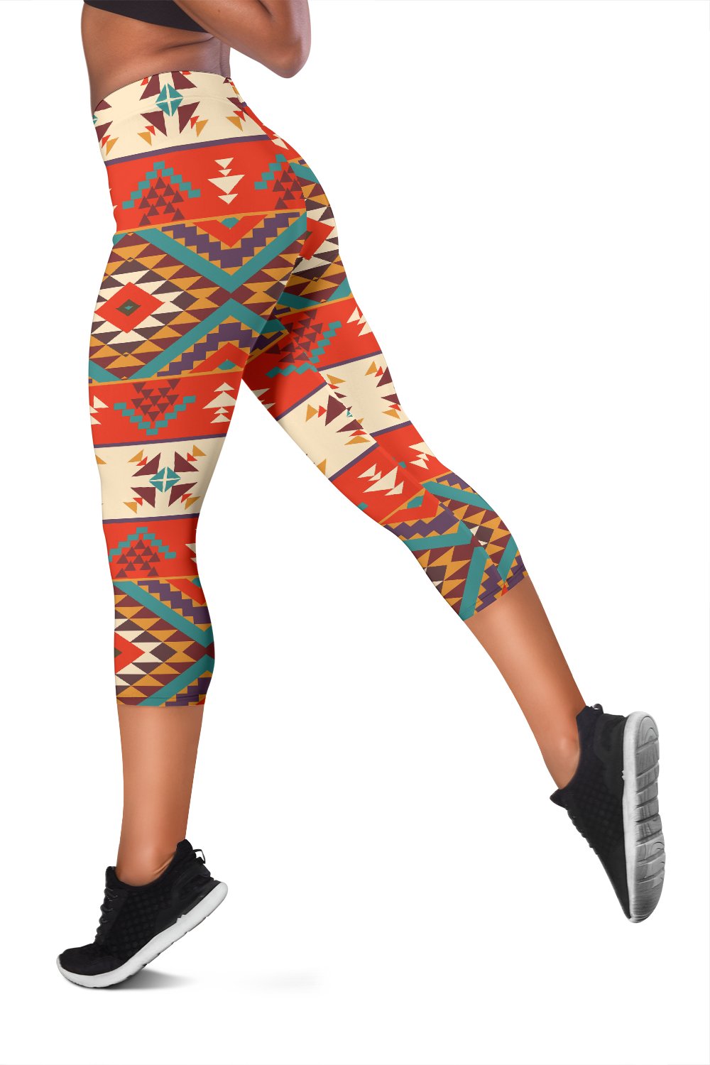 Aztec Red Print Pattern Women Capris