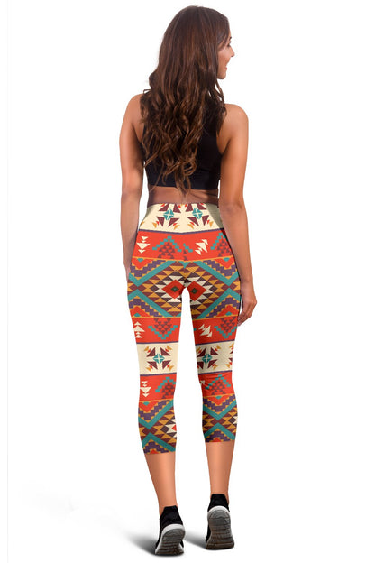 Aztec Red Print Pattern Women Capris