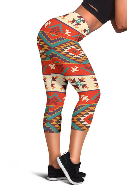 Aztec Red Print Pattern Women Capris
