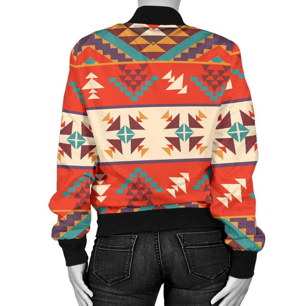 Aztec Red Print Pattern Women Casual Bomber Jacket