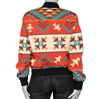 Aztec Red Print Pattern Women Casual Bomber Jacket