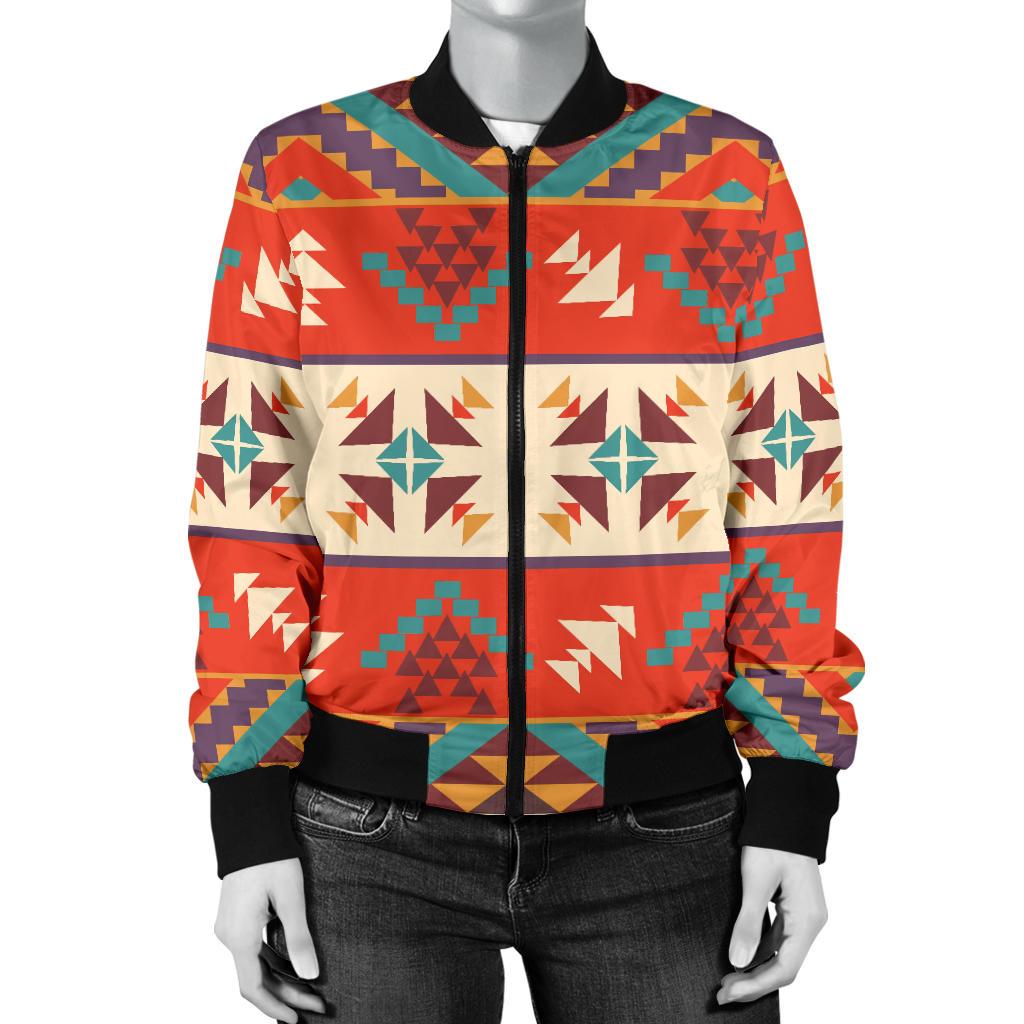 Aztec Red Print Pattern Women Casual Bomber Jacket