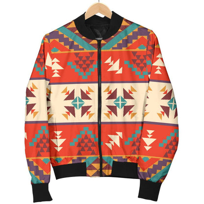 Aztec Red Print Pattern Women Casual Bomber Jacket
